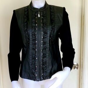 Peter Nygard 100% Leather Vest with Fabric Sleeves